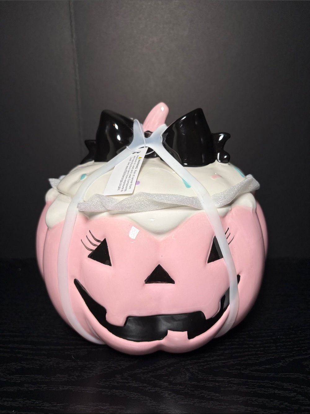 Pink Ceramic Jack-o'-Lantern Candy Dish